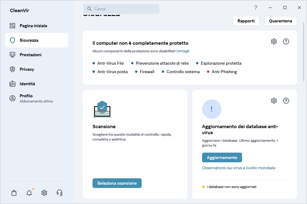 Aggiornamento dei database anti-virus
