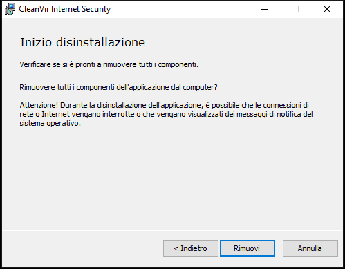 Finestra per la conferma della rimozione dell'applicazione