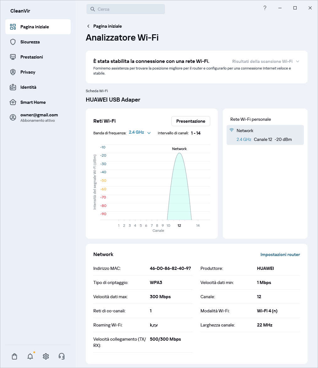 Finestra che mostra le reti Wi-Fi